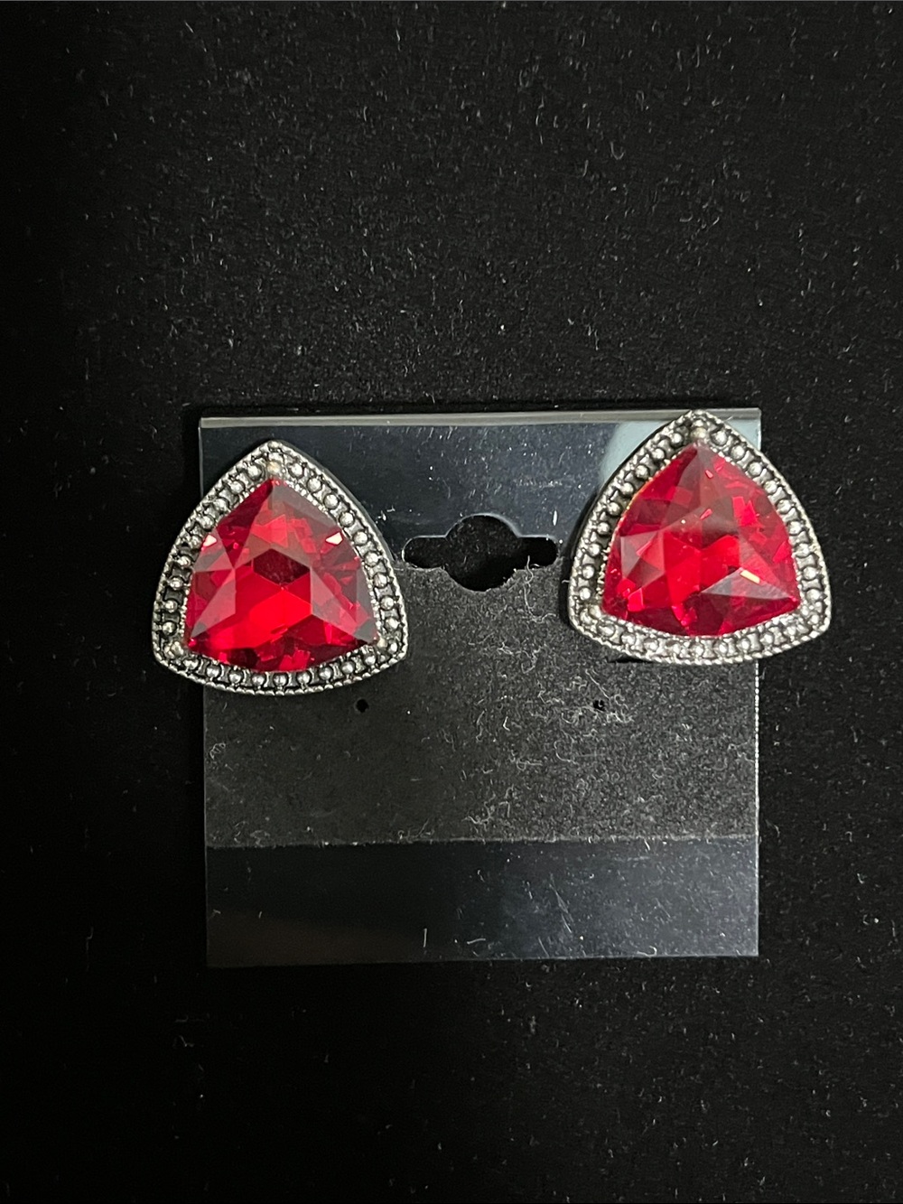 Red Triangle Crystal Stud Earrings - Brand Unspecified